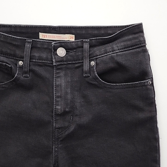 Levi's 721 Women's High Rise Skinny Black Denim Jeans Stretch Frayed Hem Size 26 - Picture 3 of 15